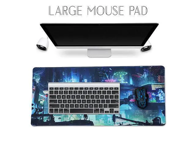 Alt view image 2 of 7 - Extended Gaming Mouse Pad, Portable Mat for Keyboard & Mouse with Stitched Edges + Non-Slip Rubber Base (90x40 Green city005)