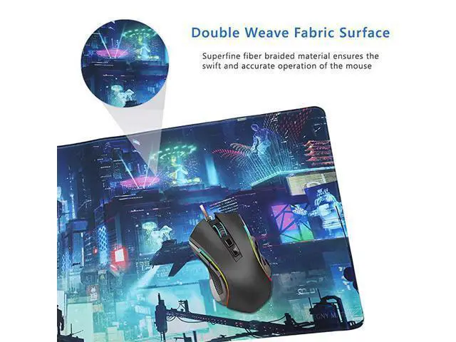 Alt view image 6 of 7 - Extended Gaming Mouse Pad, Portable Mat for Keyboard & Mouse with Stitched Edges + Non-Slip Rubber Base (90x40 Green city005)
