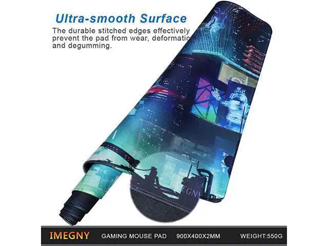 Alt view image 5 of 7 - Extended Gaming Mouse Pad, Portable Mat for Keyboard & Mouse with Stitched Edges + Non-Slip Rubber Base (90x40 Green city005)