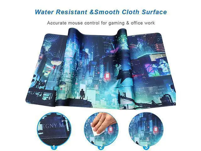 Alt view image 7 of 7 - Extended Gaming Mouse Pad, Portable Mat for Keyboard & Mouse with Stitched Edges + Non-Slip Rubber Base (90x40 Green city005)