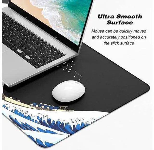 Alt view image 3 of 7 - Extended Gaming Mouse Pad, Xxl Large Desk Pad 30 X 14 Inch, Big Computer Keyboard Mousepad, Waterproof Mouse Mat With Stitched Edges And Non-Slip Base For Women Office Gaming, Sea Waves