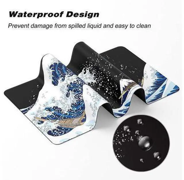 Alt view image 6 of 7 - Extended Gaming Mouse Pad, Xxl Large Desk Pad 30 X 14 Inch, Big Computer Keyboard Mousepad, Waterproof Mouse Mat With Stitched Edges And Non-Slip Base For Women Office Gaming, Sea Waves