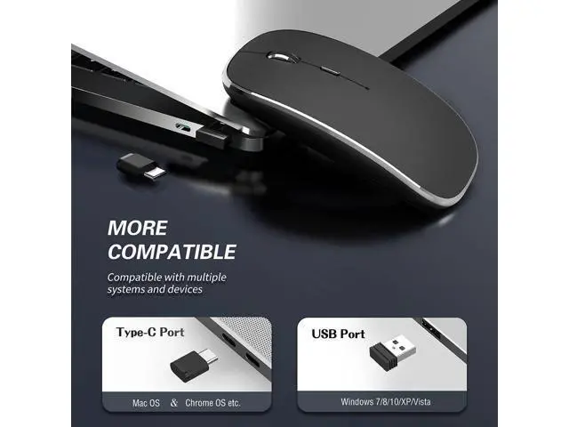 Alt view image 2 of 7 - Wireless Mouse Chargeable Portable Silent Wireless Mouse USB and Type-C Dual Mode Wireless Mouse 3 Adjustable DPI for Laptop, Mac, MacBook, Android, PC (Q23S Black)