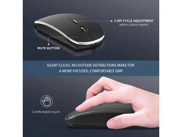 Alt view image 4 of 7 - Wireless Mouse Chargeable Portable Silent Wireless Mouse USB and Type-C Dual Mode Wireless Mouse 3 Adjustable DPI for Laptop, Mac, MacBook, Android, PC (Q23S Black)