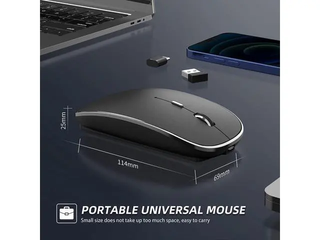 Alt view image 5 of 7 - Wireless Mouse Chargeable Portable Silent Wireless Mouse USB and Type-C Dual Mode Wireless Mouse 3 Adjustable DPI for Laptop, Mac, MacBook, Android, PC (Q23S Black)