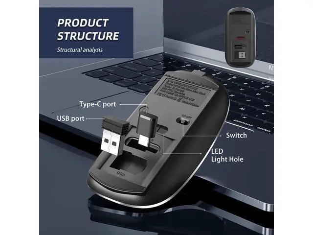 Alt view image 6 of 7 - Wireless Mouse Chargeable Portable Silent Wireless Mouse USB and Type-C Dual Mode Wireless Mouse 3 Adjustable DPI for Laptop, Mac, MacBook, Android, PC (Q23S Black)