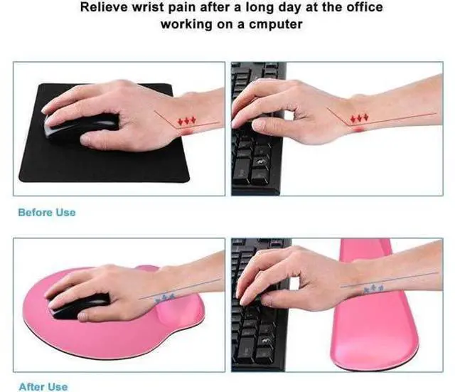 Alt view image 2 of 6 - Keyboard Wrist Rest Pad Mouse Pad, Memory Foam, Rest Pads Sets for Comfortable Typing & Wrist Pain Relief, Anti-Slip Rubber Base (Rose Pink)