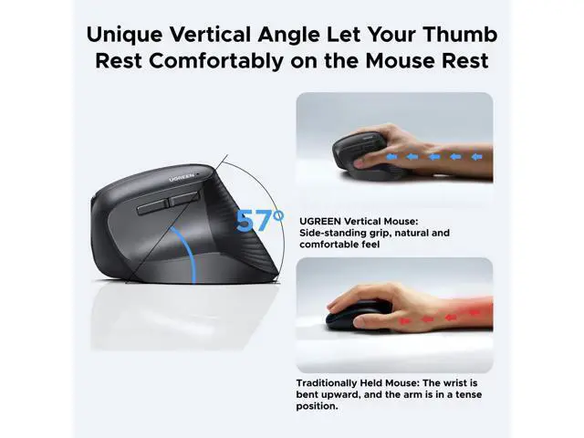 Alt view image 3 of 7 - Ergonomic Mouse, Wireless Bluetooth Vertical Mouse, Dual-Mode (BT 5.4 & USB 2.4G), Quiet Clicks, 4 Adjustable DPI (1000/1600/2000/4000), Compatible with Windows/Mac/Linux/Android/ChromeOS