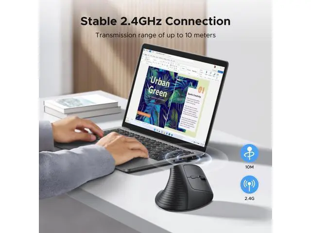 Alt view image 4 of 7 - Ergonomic Mouse, Wireless Bluetooth Vertical Mouse, Dual-Mode (BT 5.4 & USB 2.4G), Quiet Clicks, 4 Adjustable DPI (1000/1600/2000/4000), Compatible with Windows/Mac/Linux/Android/ChromeOS