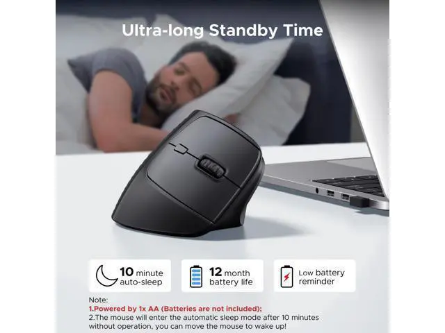 Alt view image 5 of 7 - Ergonomic Mouse, Wireless Bluetooth Vertical Mouse, Dual-Mode (BT 5.4 & USB 2.4G), Quiet Clicks, 4 Adjustable DPI (1000/1600/2000/4000), Compatible with Windows/Mac/Linux/Android/ChromeOS