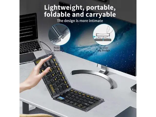 Alt view image 3 of 7 - Foldable Keyboard and Mouse,Wireless Folding Bluetooth Keyboard and Mouse Combo,Ultra Slim,Rechargeable,Silent,Portable Travel Keyboard for Laptop,Tablet,Phone,Windows, iOS, Android,and macOS (Black)