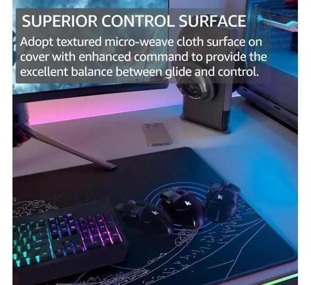 Alt view image 2 of 6 - Large Gaming Mouse Pad with Stitched Edges, Extended Mousepad with Superior Micro-Weave Cloth, Non-Slip Base, Water Resist Keyboard Pad for Gamer, Office & Home, 31.5x15.7in, Kanagawa Wave