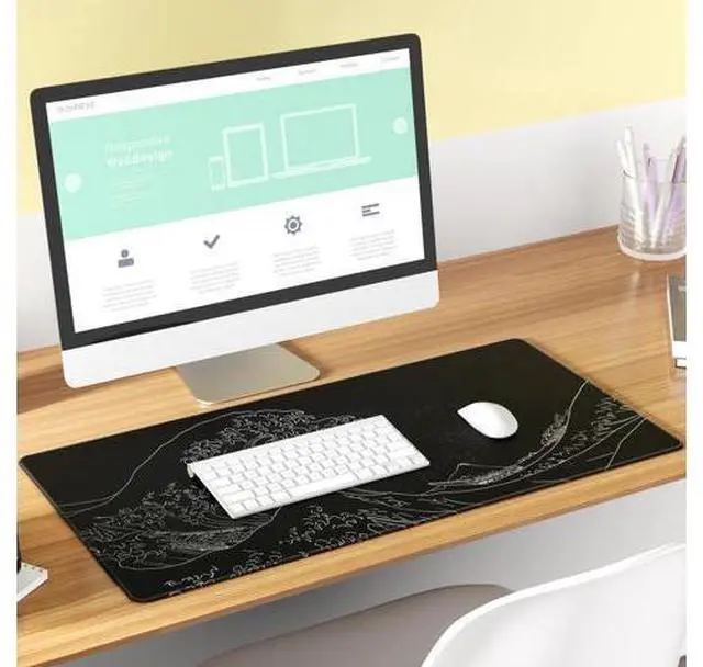 Alt view image 6 of 6 - Large Gaming Mouse Pad with Stitched Edges, Extended Mousepad with Superior Micro-Weave Cloth, Non-Slip Base, Water Resist Keyboard Pad for Gamer, Office & Home, 31.5x15.7in, Kanagawa Wave