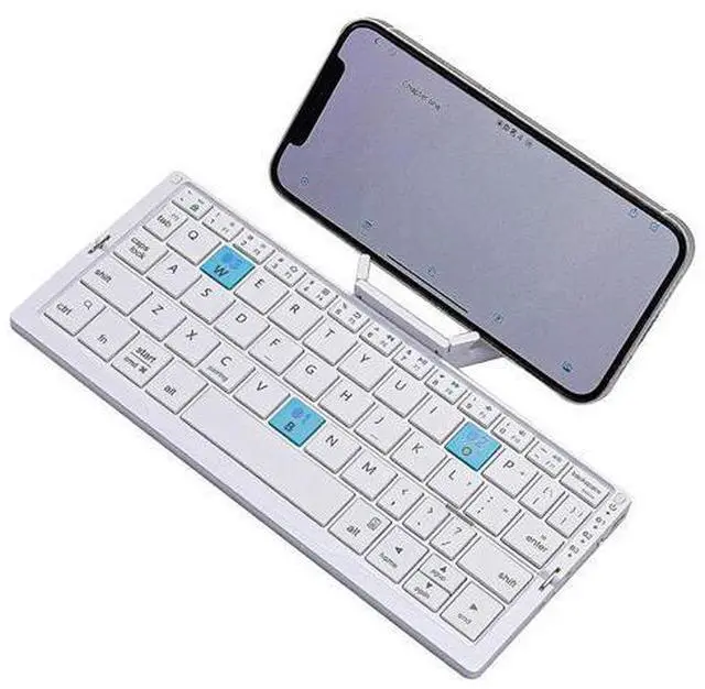 Main image of Mini Foldable Bluetooth Keyboard Silent, Rechargeable, Aluminum Alloy Housing and Portable Folding Travel Keyboard for Phone ipad Tablet (Silver)