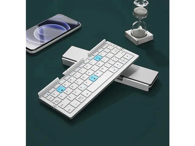 Alt view image 5 of 7 - Mini Foldable Bluetooth Keyboard Silent, Rechargeable, Aluminum Alloy Housing and Portable Folding Travel Keyboard for Phone ipad Tablet (Silver)