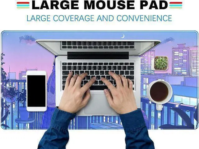 Alt view image 4 of 6 - Purple Anime Kawaii Desk Mat Mousepad Cute Cat XXL Large Gaming Japanese Girly Aesthetic Mouse Pad Tokyo Street Desk Mat 31.5x15.75 in Girl Gamer Desktop Mat Computer Laptop Keyboard Mouse Mat