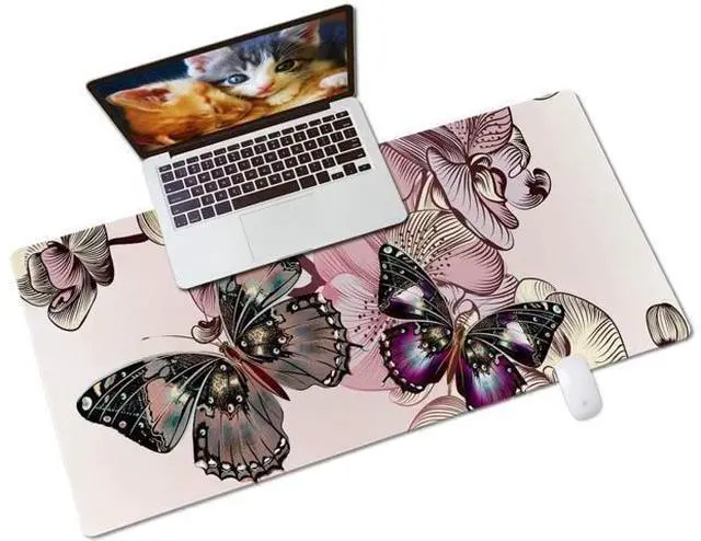 Main image of QIYI Desk Pad, PU Leather Desk Blotter Protector, Waterproof Computer Desk Mat, Keyboard Mouse Pads, Non Slip Base Home & Office Accessories, Extended Large Size 31.5" x 15.7" - Butterflies & Orchids