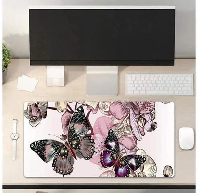 Alt view image 2 of 7 - QIYI Desk Pad, PU Leather Desk Blotter Protector, Waterproof Computer Desk Mat, Keyboard Mouse Pads, Non Slip Base Home & Office Accessories, Extended Large Size 31.5" x 15.7" - Butterflies & Orchids