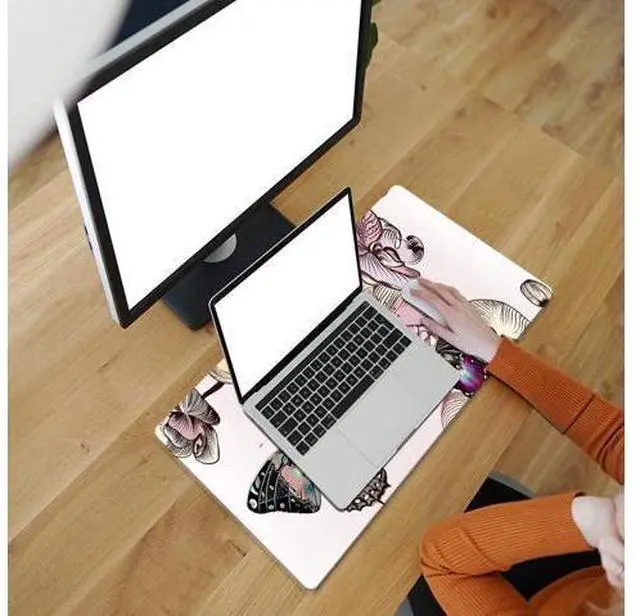 Alt view image 3 of 7 - QIYI Desk Pad, PU Leather Desk Blotter Protector, Waterproof Computer Desk Mat, Keyboard Mouse Pads, Non Slip Base Home & Office Accessories, Extended Large Size 31.5" x 15.7" - Butterflies & Orchids