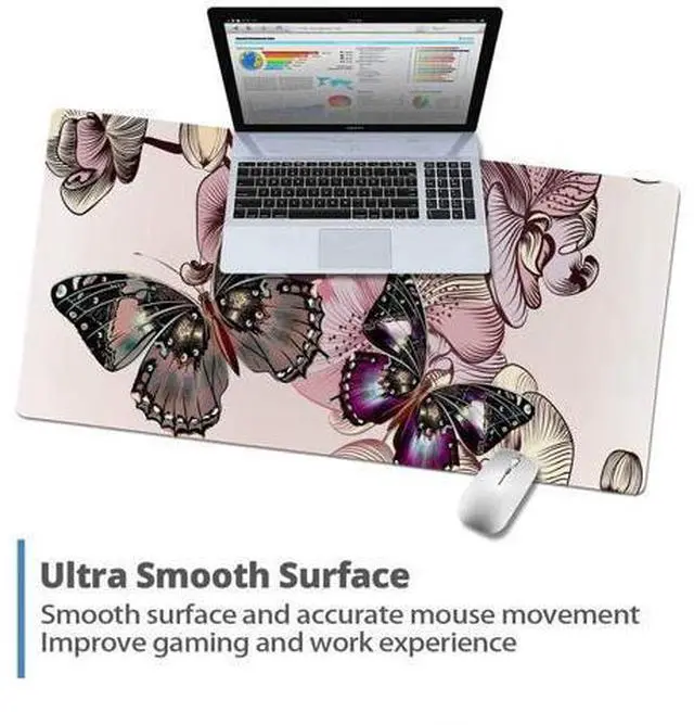 Alt view image 5 of 7 - QIYI Desk Pad, PU Leather Desk Blotter Protector, Waterproof Computer Desk Mat, Keyboard Mouse Pads, Non Slip Base Home & Office Accessories, Extended Large Size 31.5" x 15.7" - Butterflies & Orchids