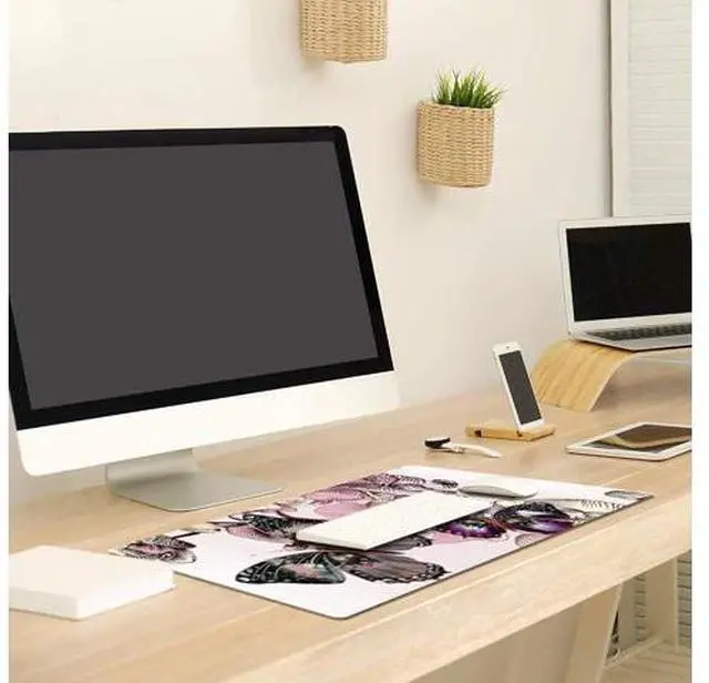 Alt view image 4 of 7 - QIYI Desk Pad, PU Leather Desk Blotter Protector, Waterproof Computer Desk Mat, Keyboard Mouse Pads, Non Slip Base Home & Office Accessories, Extended Large Size 31.5" x 15.7" - Butterflies & Orchids