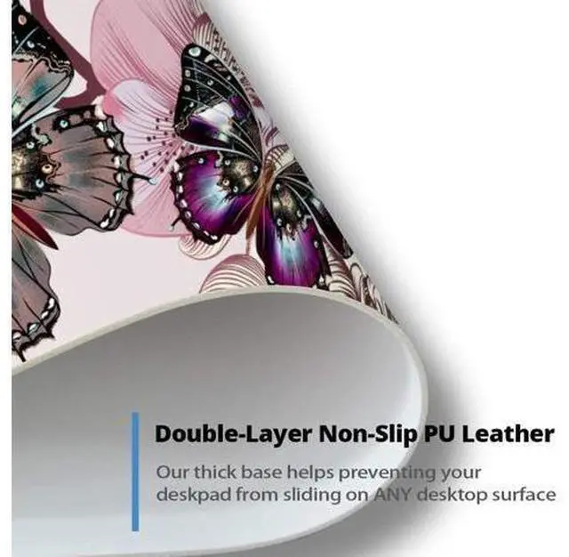 Alt view image 7 of 7 - QIYI Desk Pad, PU Leather Desk Blotter Protector, Waterproof Computer Desk Mat, Keyboard Mouse Pads, Non Slip Base Home & Office Accessories, Extended Large Size 31.5" x 15.7" - Butterflies & Orchids