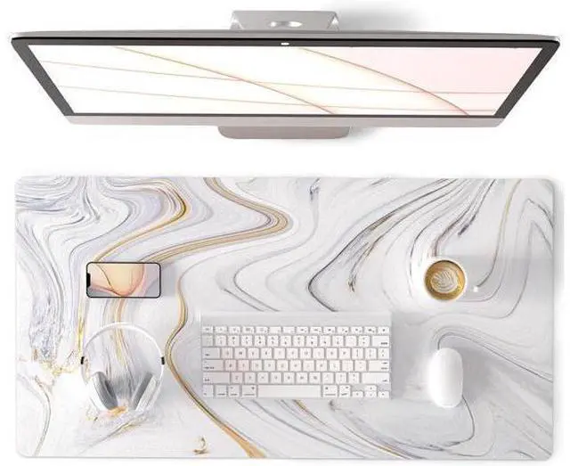 Main image of QIYI Large Mouse Pad Cute Marble White Desk Mat PU Leather Desk Protector Mousepad Gold Grey Striped Waterproof Computer Keyboard Gaming Mouse Pads Non Slip Extended Writing Pad 31.5 x 15.7