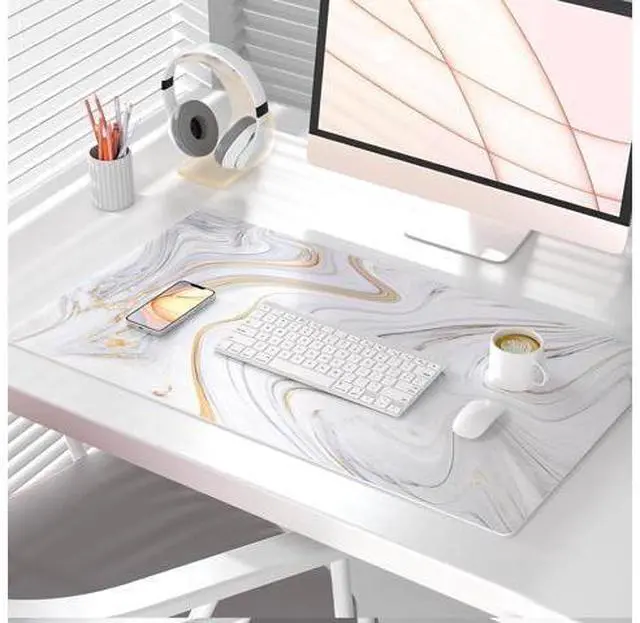 Alt view image 2 of 7 - QIYI Large Mouse Pad Cute Marble White Desk Mat PU Leather Desk Protector Mousepad Gold Grey Striped Waterproof Computer Keyboard Gaming Mouse Pads Non Slip Extended Writing Pad 31.5 x 15.7