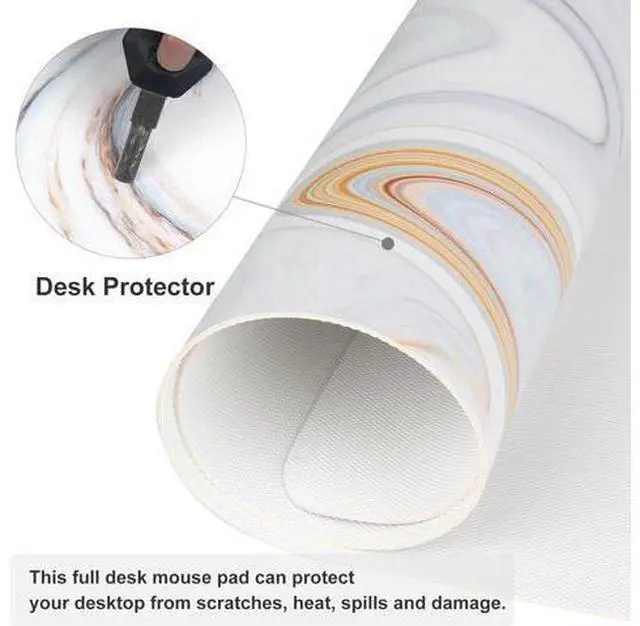 Alt view image 4 of 7 - QIYI Large Mouse Pad Cute Marble White Desk Mat PU Leather Desk Protector Mousepad Gold Grey Striped Waterproof Computer Keyboard Gaming Mouse Pads Non Slip Extended Writing Pad 31.5 x 15.7