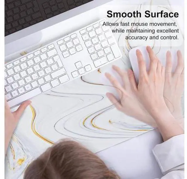 Alt view image 5 of 7 - QIYI Large Mouse Pad Cute Marble White Desk Mat PU Leather Desk Protector Mousepad Gold Grey Striped Waterproof Computer Keyboard Gaming Mouse Pads Non Slip Extended Writing Pad 31.5 x 15.7