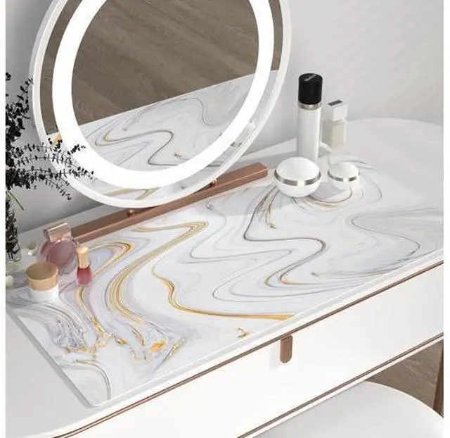Alt view image 6 of 7 - QIYI Large Mouse Pad Cute Marble White Desk Mat PU Leather Desk Protector Mousepad Gold Grey Striped Waterproof Computer Keyboard Gaming Mouse Pads Non Slip Extended Writing Pad 31.5 x 15.7