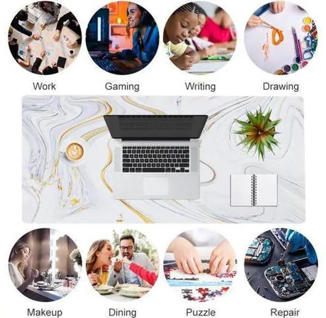 Alt view image 7 of 7 - QIYI Large Mouse Pad Cute Marble White Desk Mat PU Leather Desk Protector Mousepad Gold Grey Striped Waterproof Computer Keyboard Gaming Mouse Pads Non Slip Extended Writing Pad 31.5 x 15.7