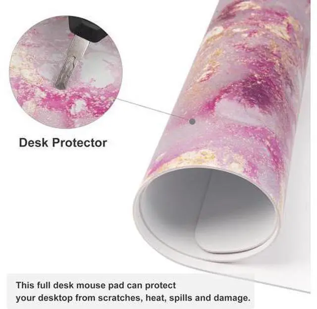 Alt view image 5 of 7 - QIYI Large Mouse Pad, Cute Pink Desk Mat for Desktop, Women Girls PU Leather Waterproof Gaming, Rose Gold Marble Computer PC Laptop Protector Writing Pads for School Office Home 31.5" x 15.7"