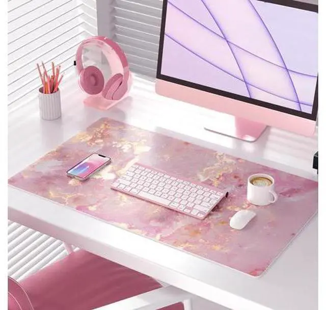 Alt view image 2 of 7 - QIYI Large Mouse Pad, Cute Pink Desk Mat for Desktop, Women Girls PU Leather Waterproof Gaming, Rose Gold Marble Computer PC Laptop Protector Writing Pads for School Office Home 31.5" x 15.7"