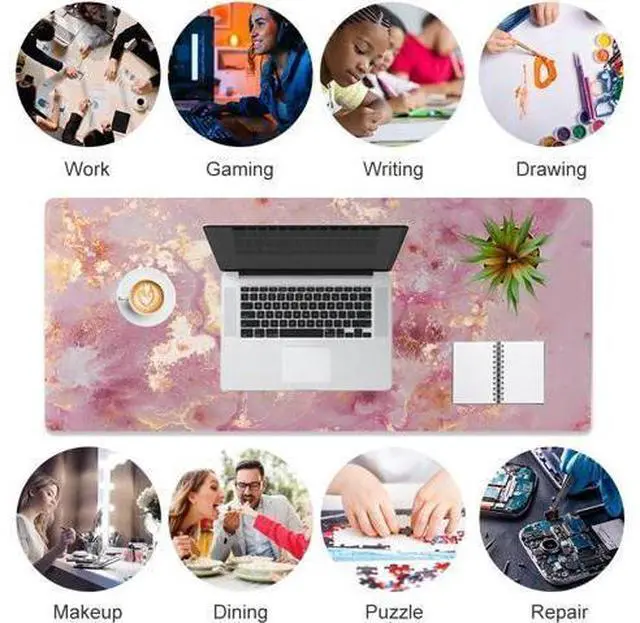Alt view image 7 of 7 - QIYI Large Mouse Pad, Cute Pink Desk Mat for Desktop, Women Girls PU Leather Waterproof Gaming, Rose Gold Marble Computer PC Laptop Protector Writing Pads for School Office Home 31.5" x 15.7"