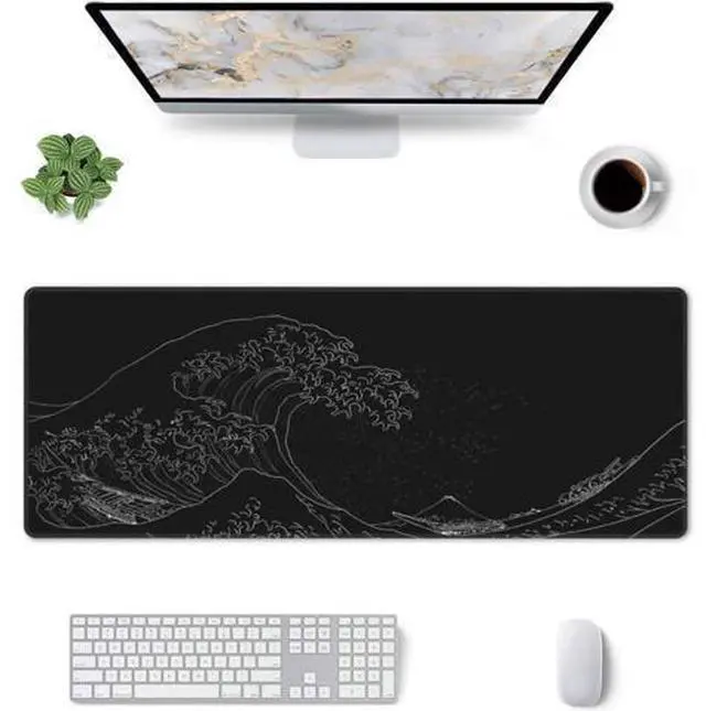 Alt view image 2 of 7 - Sea Wave Gaming Mouse Pad Anime Gaming Mousepad Extended Kanagawa Mat Desk Mat Large Desk pad 31.5x11.8 Inch 3mm Thick Long Non-Slip Rubber Base Mice Mouse Pads (Black)