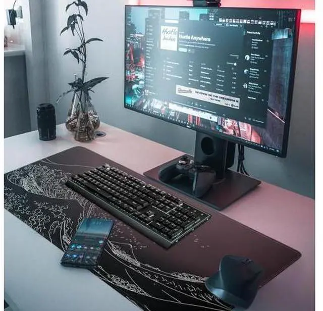 Alt view image 3 of 7 - Sea Wave Gaming Mouse Pad Anime Gaming Mousepad Extended Kanagawa Mat Desk Mat Large Desk pad 31.5x11.8 Inch 3mm Thick Long Non-Slip Rubber Base Mice Mouse Pads (Black)