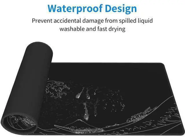 Alt view image 6 of 7 - Sea Wave Gaming Mouse Pad Anime Gaming Mousepad Extended Kanagawa Mat Desk Mat Large Desk pad 31.5x11.8 Inch 3mm Thick Long Non-Slip Rubber Base Mice Mouse Pads (Black)