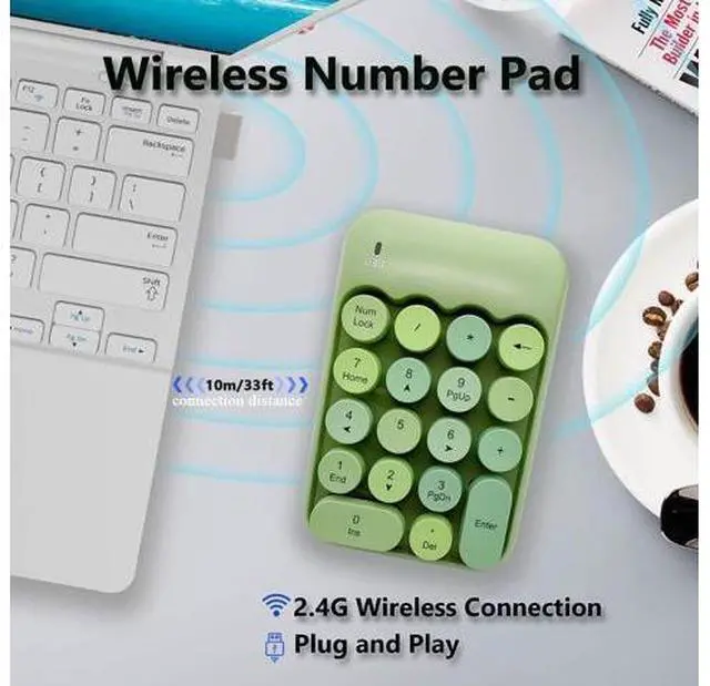 Alt view image 2 of 5 - Seaciyan Wireless Number Pad, Ergonomic Cute Colorful Retro Mini Portable Numeric Keypad, 2.4G Cordless External Keyboard for Computer, Laptop (Green)