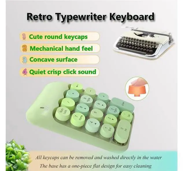 Alt view image 3 of 5 - Seaciyan Wireless Number Pad, Ergonomic Cute Colorful Retro Mini Portable Numeric Keypad, 2.4G Cordless External Keyboard for Computer, Laptop (Green)