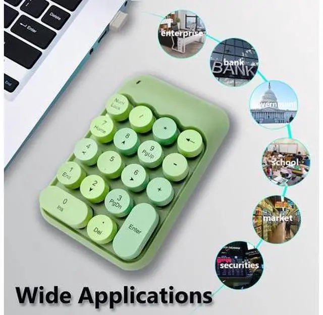 Alt view image 5 of 5 - Seaciyan Wireless Number Pad, Ergonomic Cute Colorful Retro Mini Portable Numeric Keypad, 2.4G Cordless External Keyboard for Computer, Laptop (Green)
