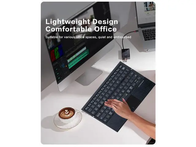 Alt view image 3 of 7 - Tri-Foldable Bluetooth Keyboard with Touchpad Portable,mini Travel Keyboard USB-C Rechargeable Multi-Device Switching, Slim & Lightweight for iOS Android Windows Mac OS