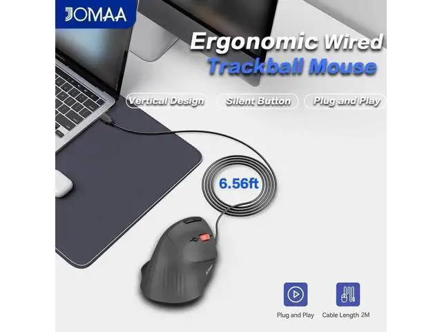 Alt view image 4 of 7 - Wired Trackball Mouse 6-Button Ergonomic Design with CPI Switch (400/800/1200/1600), Red LED Indicator, 250Hz Polling Rate, Plug & Play, for PC, Laptop, Desktop (Black)