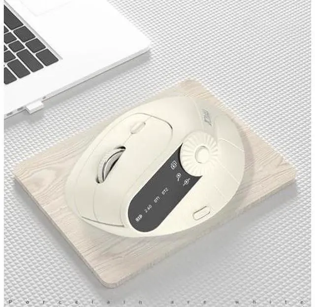 Alt view image 4 of 7 - Wireless 2.4G & Dual Bluetooth Three-Channel Ergonomic Vertical Mouse Adjustable DPI, Multi-Function Turntable for PC, Laptop, MacBook, Rechargeable (Beiga)