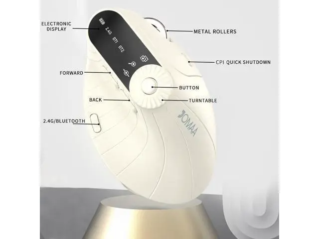Alt view image 6 of 7 - Wireless 2.4G & Dual Bluetooth Three-Channel Ergonomic Vertical Mouse Adjustable DPI, Multi-Function Turntable for PC, Laptop, MacBook, Rechargeable (Beiga)