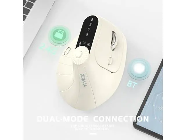 Alt view image 7 of 7 - Wireless 2.4G & Dual Bluetooth Three-Channel Ergonomic Vertical Mouse Adjustable DPI, Multi-Function Turntable for PC, Laptop, MacBook, Rechargeable (Beiga)