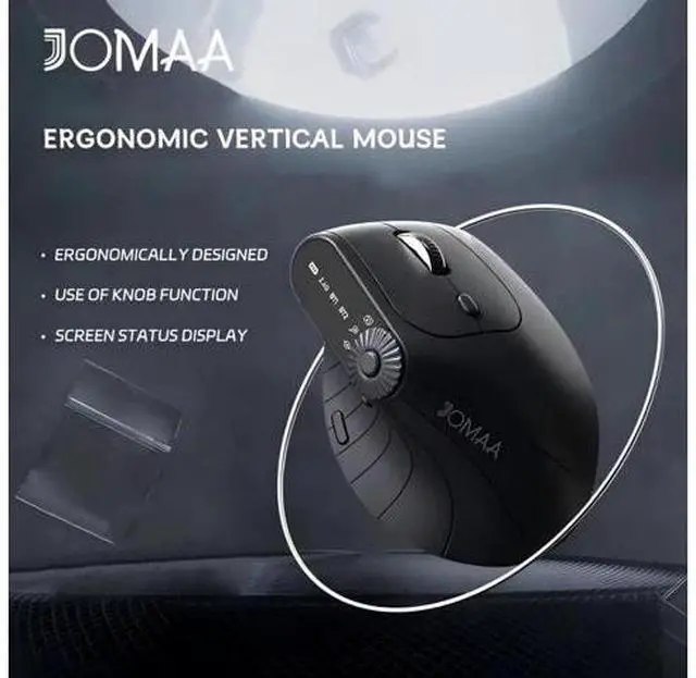 Alt view image 5 of 7 - Wireless 2.4G & Dual Bluetooth Three-Channel Ergonomic Vertical Mouse Adjustable DPI, Multi-Function Turntable for PC, Laptop, MacBook, Rechargeable (Black)