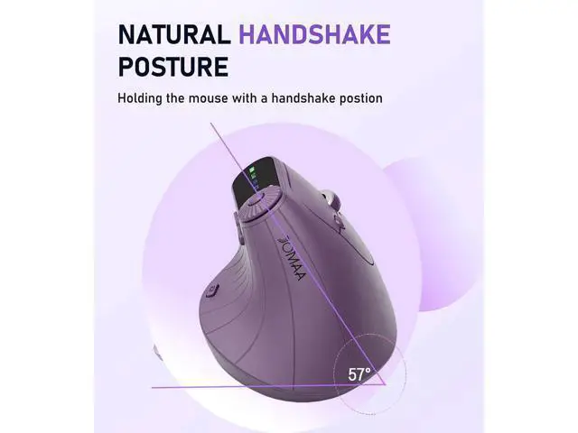 Alt view image 5 of 7 - Wireless 2.4G & Dual Bluetooth Three-Channel Ergonomic Vertical Mouse Adjustable DPI, Multi-Function Turntable for PC, Laptop, MacBook, Rechargeable (Purple)