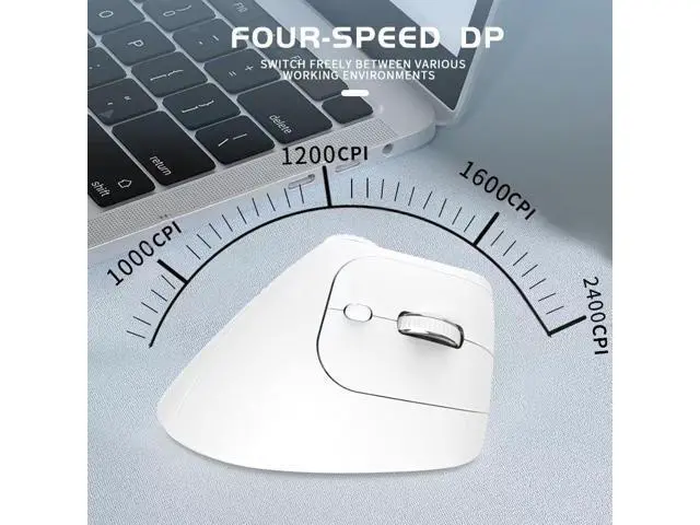 Alt view image 4 of 7 - Wireless 2.4G & Dual Bluetooth Three-Channel Ergonomic Vertical Mouse Adjustable DPI, Multi-Function Turntable for PC, Laptop, MacBook, Rechargeable (White)