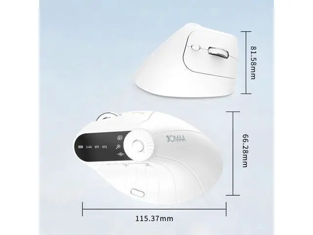 Alt view image 2 of 7 - Wireless 2.4G & Dual Bluetooth Three-Channel Ergonomic Vertical Mouse Adjustable DPI, Multi-Function Turntable for PC, Laptop, MacBook, Rechargeable (White)